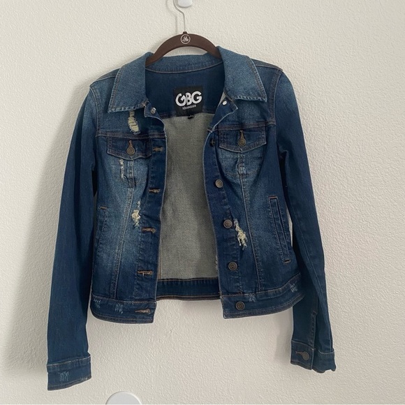 Guess GBG Los Angeles Women's Size Small Blue Distressed Button Denim Jacket - Picture 1 of 4